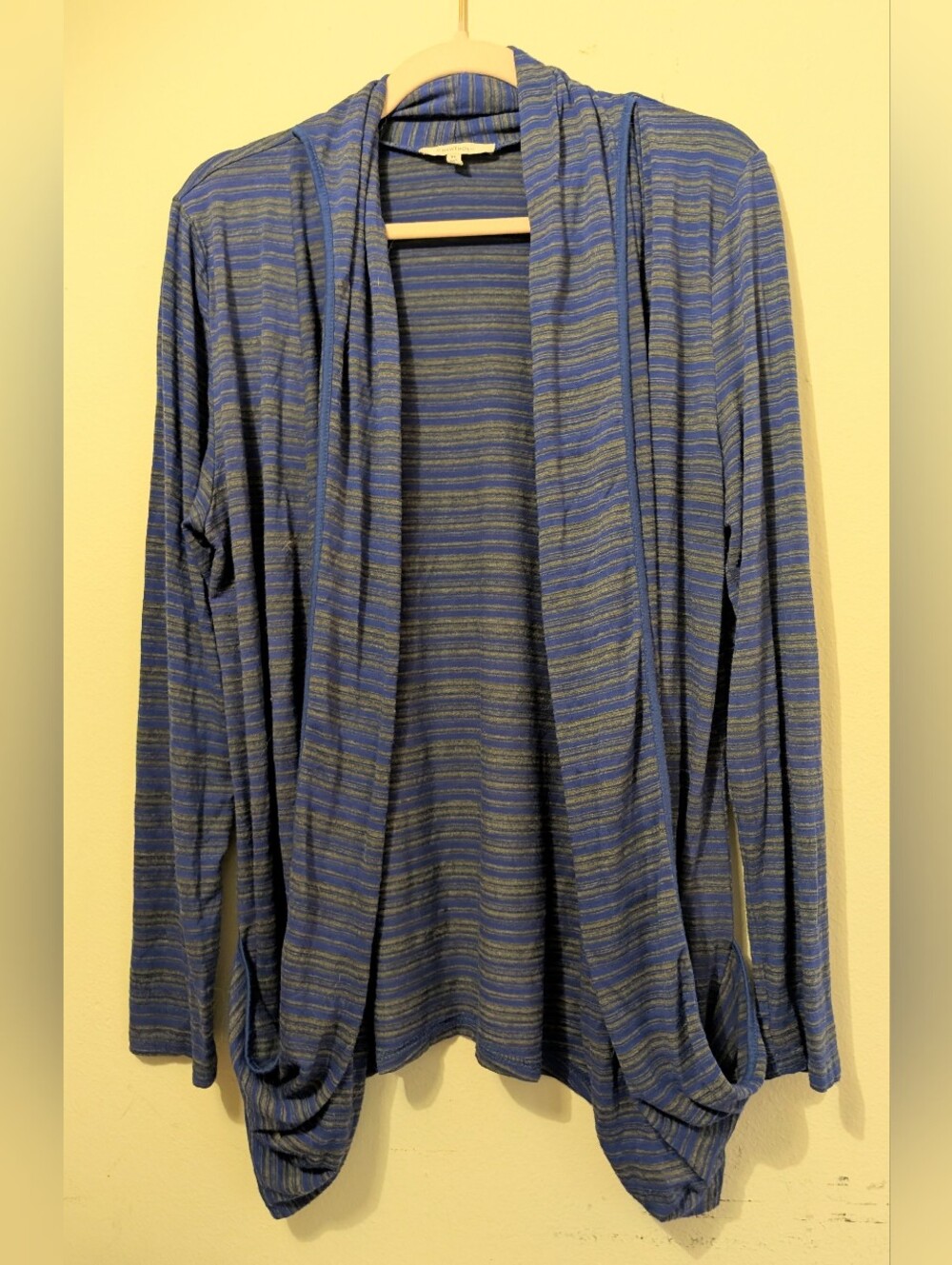41 Hawthorn Blue and Grey Striped Open Front Cardigan with Pockets! Size XL